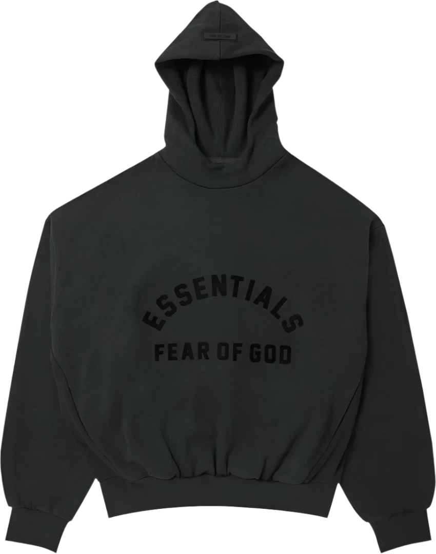 Essentials Fear of God Hoodie Jet Black, Trinity Sneakers