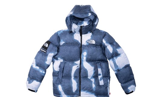 Supreme The North Face Bleached Denim Print Nuptse Jacket Blue