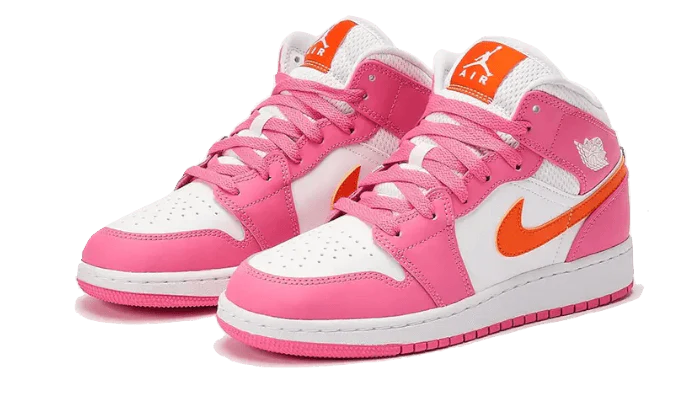 Air Jordan 1 Mid Pinksicle Safety Orange - Trinity Sneakers